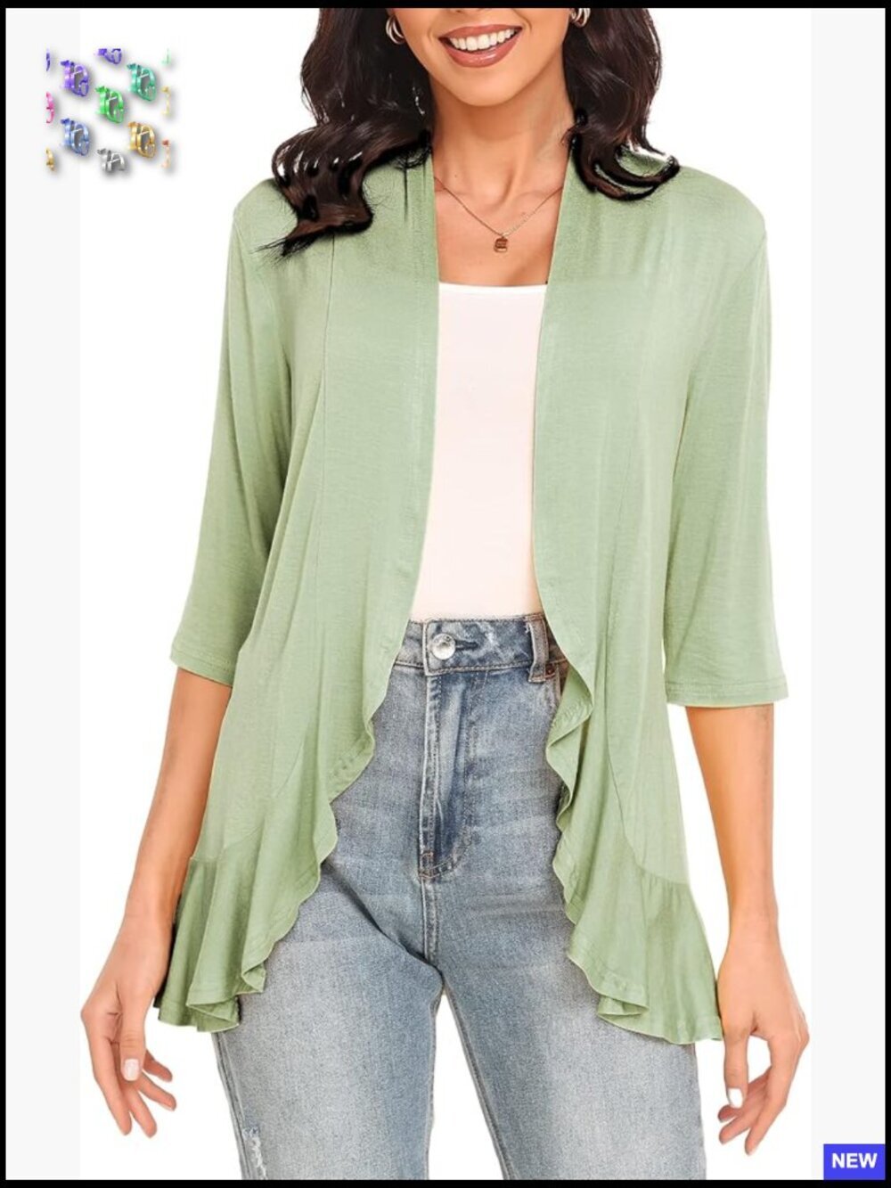 3/4 Sleeve Cardigan Shawl Collar Open Front Lightweight Elegant Soft - Picture 1 of 7